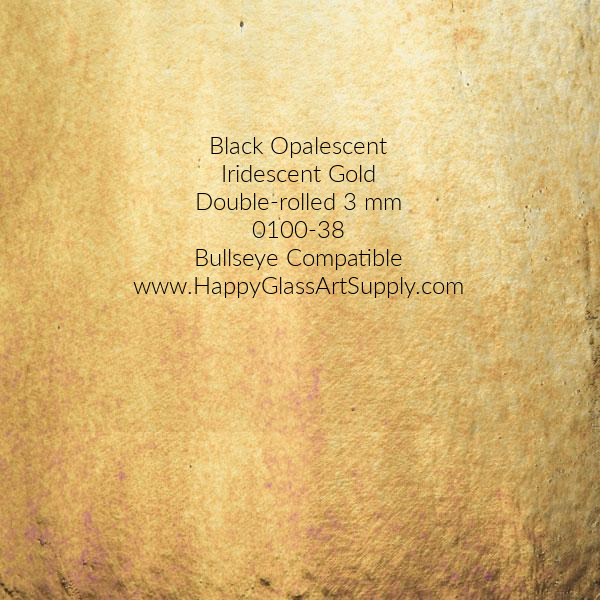 0100-38 Black Opalescent Iridescent Gold Double-rolled, 3 mm, Fusible Bullseye Compatible Sheet Glass  Bullseye Compatible, Formerly known as Coe90 Coe 90 Happy Glass Art Supply www.HappyGlassArtSupply.com