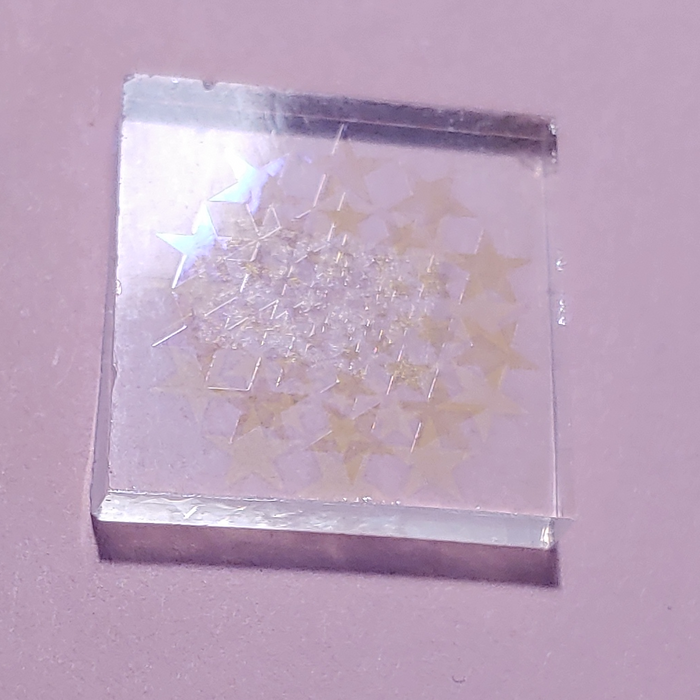 CBS Dichroic Laser Etched Medium on Thin Clear Oceanside Compatible™ System 96® Approximate size of the Medium Lasered Dichroic area is: 3/4 Inch Happy Glass Art Supply www.HappyGlassArtSupply.com