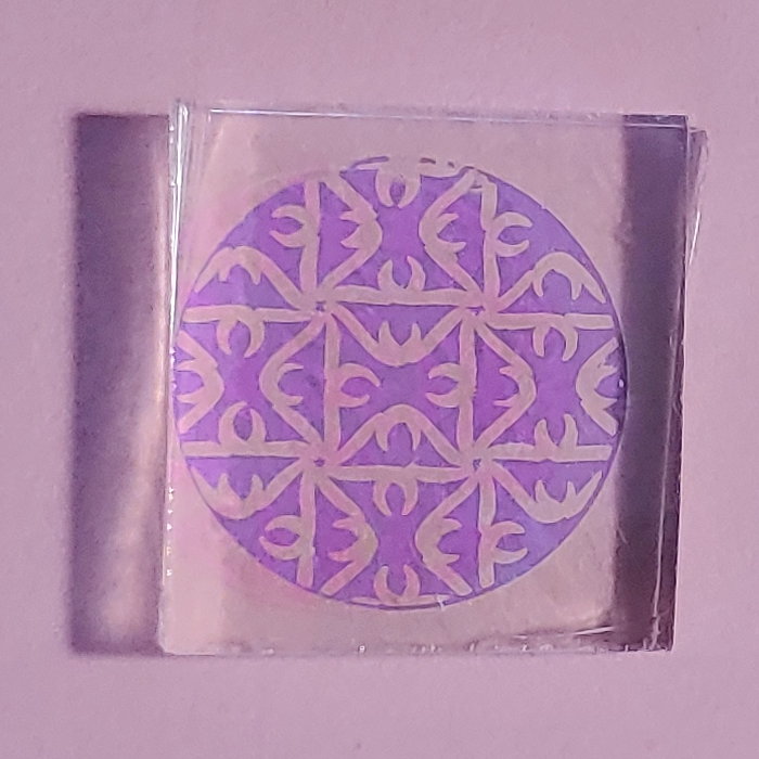 CBS Dichroic Laser Etched Small on Thin Clear Oceanside Compatible™ System 96® Approximate size of the Small laser Lasered Dichroic area is 1/2 Inch Happy Glass Art Supply www.HappyGlassArtSupply.com