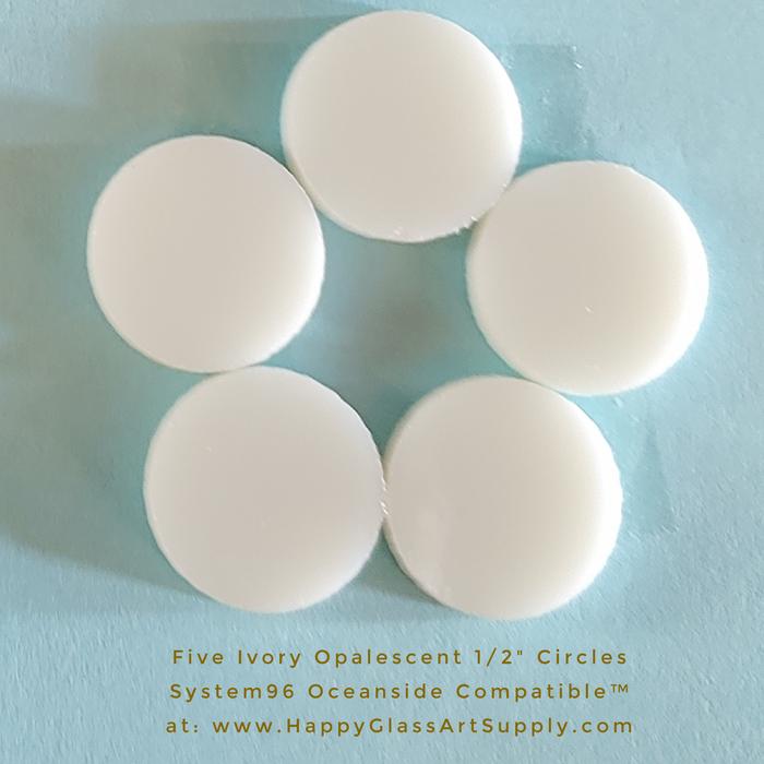 Circle 1/2" Ivory Opal Opalized Opalescent Water Jet PreCut System 96® Oceanside Compatible™ Waterjet Cut Fusible Glass Shape Happy Glass Art Supply www.happyglassartsupply.com