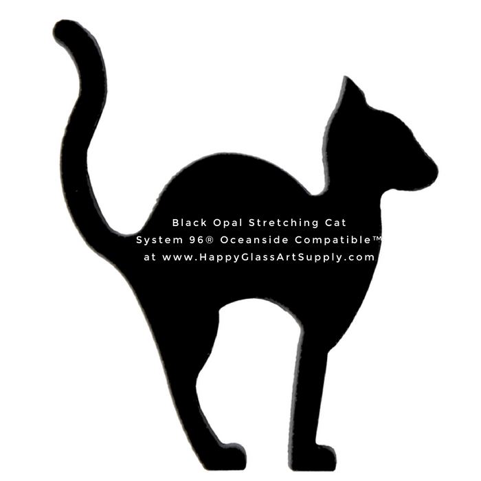 Cat Stretching Black Opal Water Jet PreCut System 96® Oceanside Compatible™ Waterjet Cut Fusible Glass Shape Happy Glass Art Supply www.HappyGlassArtSupply.com