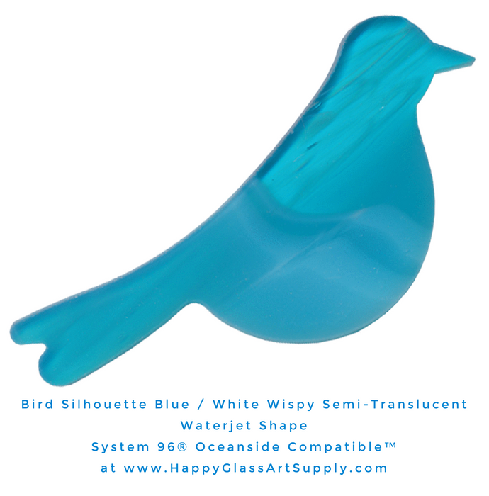 Bird Silhouette Blue / White Wispy Semi-Translucent Water Jet PreCut System 96® Oceanside Compatible™ Waterjet Cut Fusible Glass Shape Happy Glass Art Supply www.happyglassartsupply.com