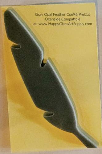 Pewter Gray Opal Feather Water Jet PreCut System 96® Oceanside Compatible™ Waterjet Cut Fusible Glass Shape Happy Glass Art Supply www.HappyGlassArtSupply.com