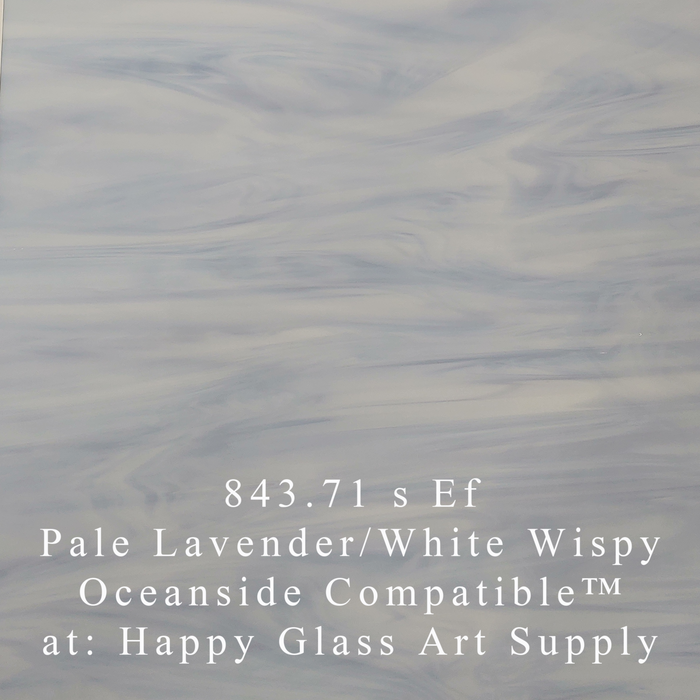 843.71 Pale Lavender/White Wispy Semi-Translucent Smooth System 96 Oceanside Compatible Sheet Glass Strip  happy glass art supply www.HappyGlassArtSupply.com
