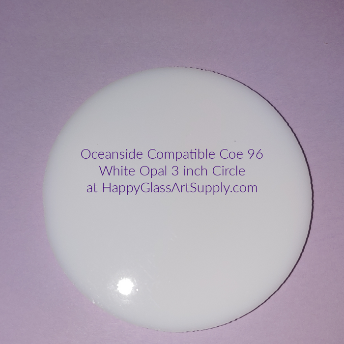 Circle 3" White Opalescent Water Jet PreCut System 96® Oceanside Compatible Waterjet Cut Fusible Glass Shape  Happy Glass Art Supply www.HappyGlassArtSupply.com