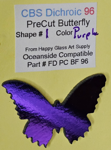 CBS Dichroic PreCut Shape Beautiful Butterfly from the Beautiful Butterflies Pack Dichro on Thin Black Oceanside Compatible System 96 Coatings by Sandberg Oceanside Compatible System 96 Coe96 Fusible Glass Coe 96 Happy Glass Art Supply www.HappyGlassArtSupply.com