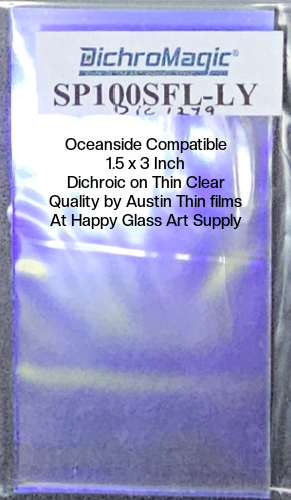 Dichroic LY Light Yellow Dichromagic by Austin Thin Films Oceanside Compatible Coe96 on Clear Thin Fusible COE96 Coe 96 Dichro Dichroic at Happy Glass Art Supply www.HappyGlassArtSupply.com