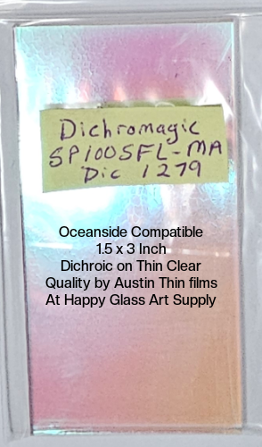 Dichroic MA Magenta Dichromagic by Austin Thin Films Oceanside Compatible Coe96 on Clear Thin Fusible COE96 Coe 96 Dichro Dichroic at Happy Glass Art Supply www.HappyGlassArtSupply.com
