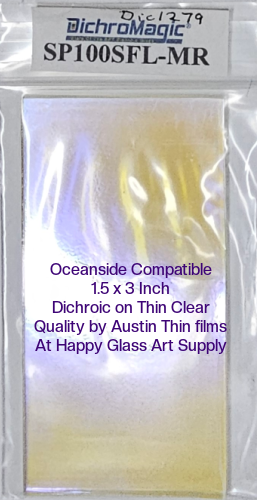 Dichroic MR Magenta Reflective Dichromagic by Austin Thin Films Oceanside Compatible Coe96 on Clear Thin Fusible COE96 Coe 96 Dichro Dichroic at Happy Glass Art Supply www.HappyGlassArtSupply.com