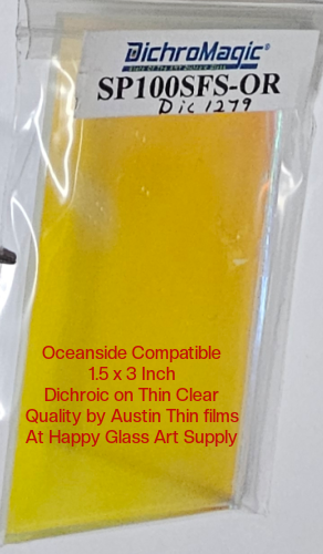 Dichroic OR Orange Dichromagic by Austin Thin Films Oceanside Compatible Coe96 on Clear Thin Fusible COE96 Coe 96 Dichro Dichroic at Happy Glass Art Supply www.HappyGlassArtSupply.com