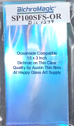Dichroic OR Orange Dichromagic by Austin Thin Films Oceanside Compatible Coe96 on Clear Thin Fusible COE96 Coe 96 Dichro Dichroic at Happy Glass Art Supply www.HappyGlassArtSupply.com