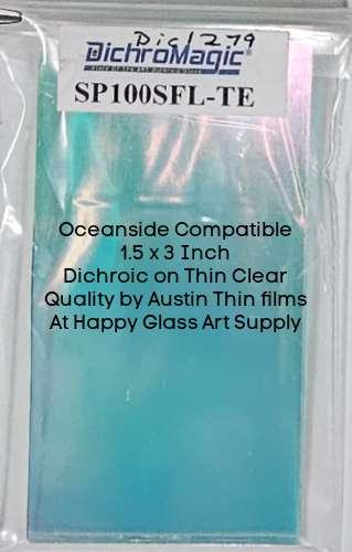 Dichroic TE Teal Dichromagic by Austin Thin Films Oceanside Compatible Coe96 on Clear Thin Fusible COE96 Coe 96 Dichro Dichroic at Happy Glass Art Supply www.HappyGlassArtSupply.com