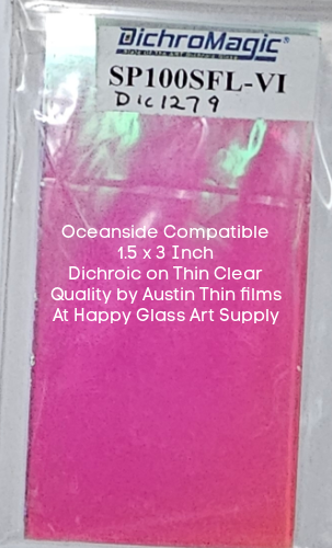 Dichroic VI Violet Dichromagic by Austin Thin Films Oceanside Compatible Coe96 on Clear Thin Fusible COE96 Coe 96 Dichro Dichroic at Happy Glass Art Supply www.HappyGlassArtSupply.com