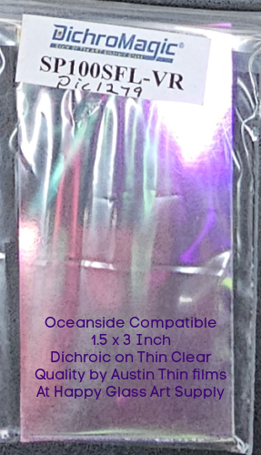 Dichroic VR Violet Reflective Dichromagic by Austin Thin Films Oceanside Compatible Coe96 on Clear Thin Fusible COE96 Coe 96 Dichro Dichroic at Happy Glass Art Supply www.HappyGlassArtSupply.com