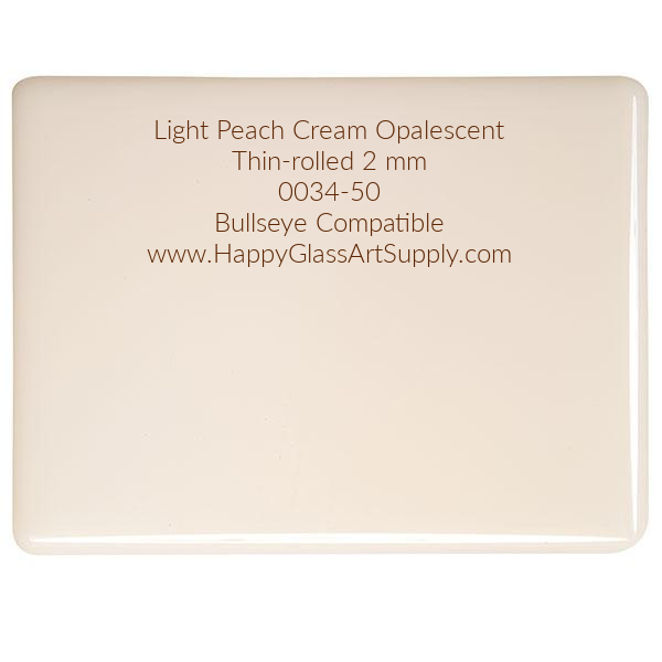 0034-50  Light Peach Cream, Opalescent Thin-rolled 2mm,  Fusible Coe 90 Bullseye Compatible Sheet Glass   Coe 90, Coe90  BE Bullseye Compatible Happy Glass Art Supply www.HappyGlassArtSupply.com