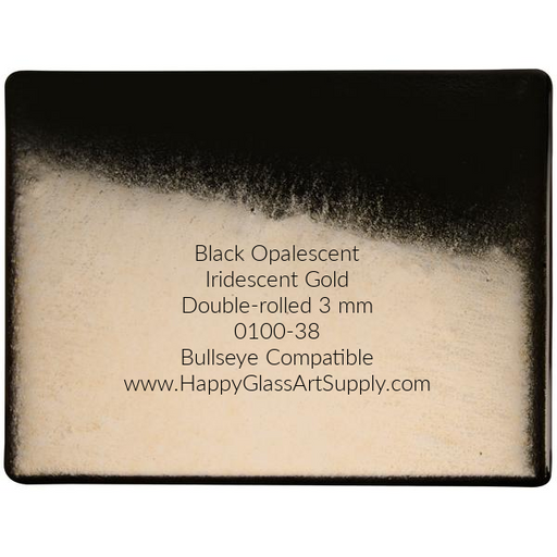 0100-38 Black Opalescent Iridescent Gold Double-rolled, 3 mm, Fusible Bullseye Compatible Sheet Glass  Bullseye Compatible, Formerly known as Coe90 Coe 90 Happy Glass Art Supply www.HappyGlassArtSupply.com