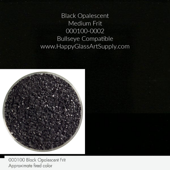 Black Opalescent Medium Frit 000100-0002 Bullseye Compatible www.HappyGlassArtSupply.com