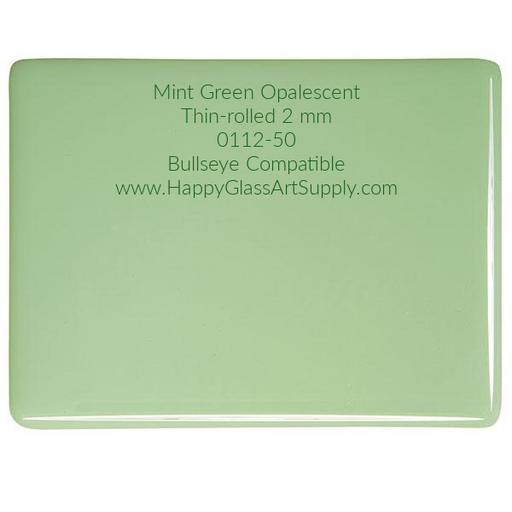 0112-50 Mint Green, Opalescent, Thin-rolled, 2 mm, Fusible Bullseye Sheet Glass  Coe 90, Coe90  BE Bullseye Compatible Happy Glass Art Supply www.HappyGlassArtSupply.com