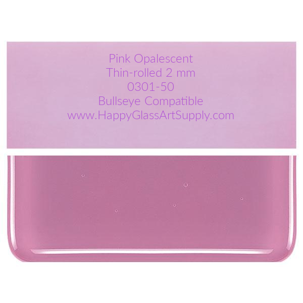 0301-50 Pink, Opalescent, Thin-rolled, 2 mm, Fusible Bullseye Sheet Glass  Coe 90, Coe90  BE Bullseye Compatible Happy Glass Art Supply www.HappyGlassArtSupply.com