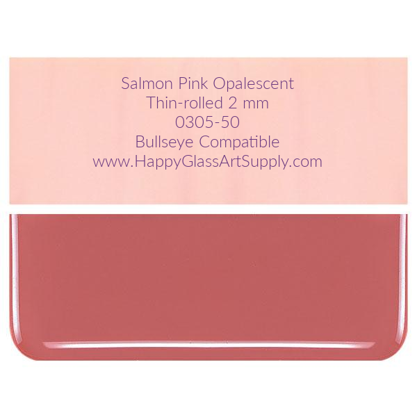 0305-50 Salmon Pink Opalescent Thin-rolled, 2 mm Fusible Bullseye Sheet Glass  Coe 90, Coe90  BE Bullseye Compatible Happy Glass Art Supply www.HappyGlassArtSupply.com