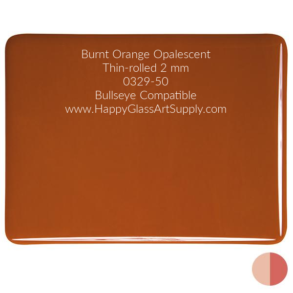 0329-50 Burnt Orange, Opalescent, Thin-rolled, 2 mm, Bullseye Compatible Sheet Glass Sulfur/Selenium-Bearing Coe 90, Coe90  BE Bullseye Compatible Happy Glass Art Supply www.HappyGlassArtSupply.com