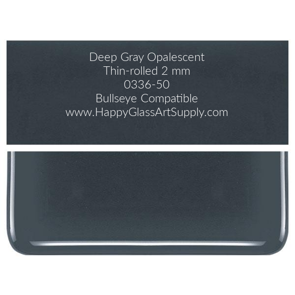0336-50 Deep Gray Opalescent Thin-rolled, 2mm Fusible Bullseye Sheet Glass  Coe 90, Coe90  BE Bullseye Compatible Happy Glass Art Supply www.HappyGlassArtSupply.com