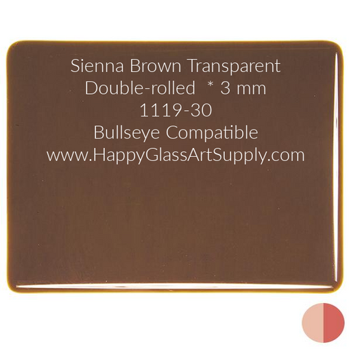 Sienna Brown Transparent Double-rolled  * 3 mm 1119-30 Bullseye Compatible www.HappyGlassArtSupply.com