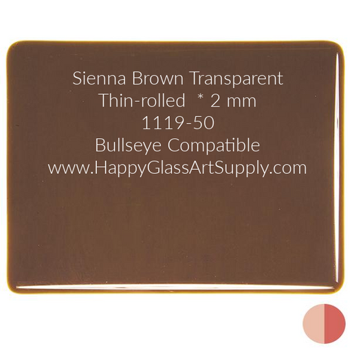 Sienna Brown Transparent Thin-rolled  * 2 mm 1119-50 Bullseye Compatible www.HappyGlassArtSupply.com