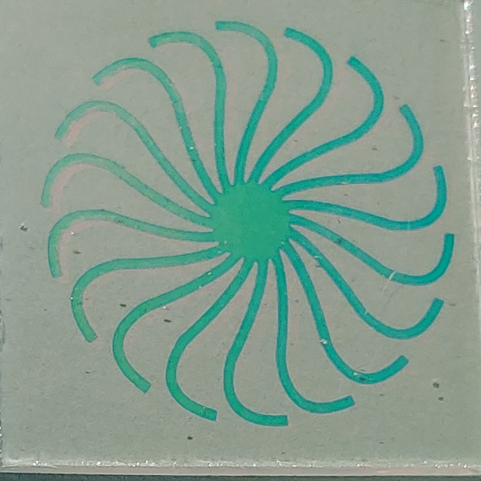 CBS Dichroic Pinwheel Laser Etched Large on Thin Clear Oceanside Compatible™ System 96® Lasered Dichroic Coe96 Coe 96 Happy Glass Art Supply www.HappyGlassArtSupply.com