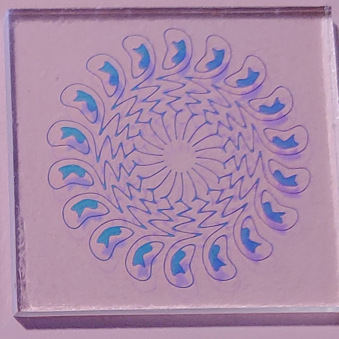 CBS Dichroic Pinwheel Laser Etched Large on Thin Clear Oceanside Compatible™ System 96® Lasered Dichroic Coe96 Coe 96 Happy Glass Art Supply www.HappyGlassArtSupply.com 041