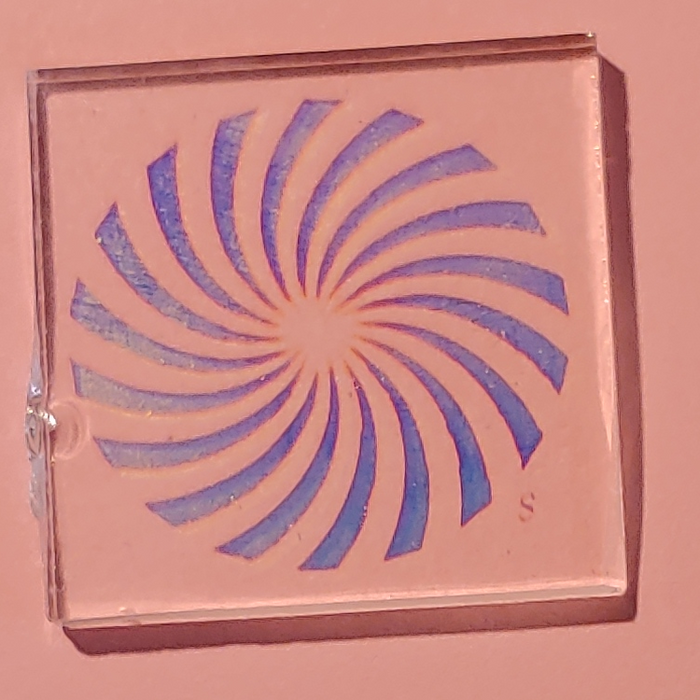 CBS Dichroic Pinwheel Laser Etched Large on Thin Clear Oceanside Compatible™ System 96® Lasered Dichroic Coe96 Coe 96 Happy Glass Art Supply www.HappyGlassArtSupply.com 047a