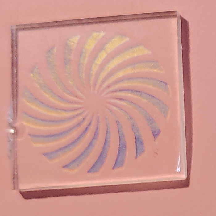 CBS Dichroic Pinwheel Laser Etched Large on Thin Clear Oceanside Compatible™ System 96® Lasered Dichroic Coe96 Coe 96 Happy Glass Art Supply www.HappyGlassArtSupply.com 047b