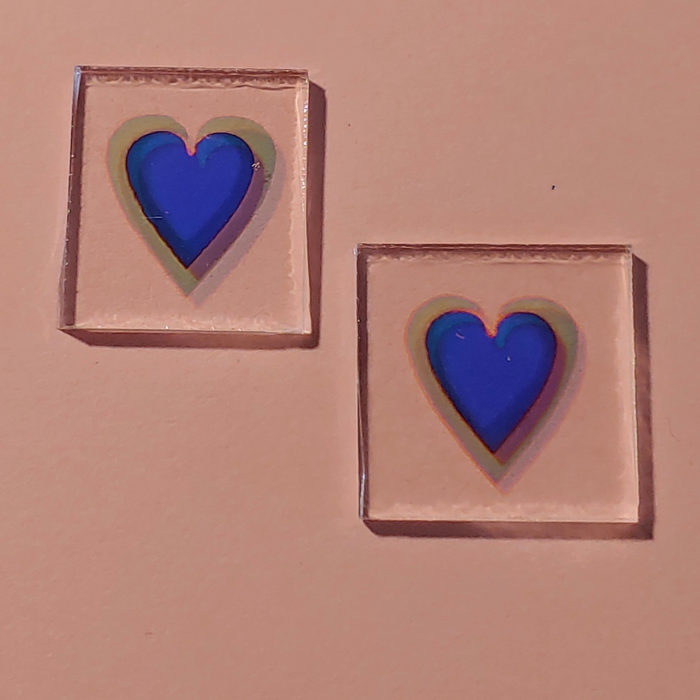 CBS Dichroic Technicolor Heart ( Small size ), Thin Clear Oceanside Compatible™ System 96® Fusible Glass Coe 96 Happy Glass Art Supply www.HappyGlassArtSupply.com