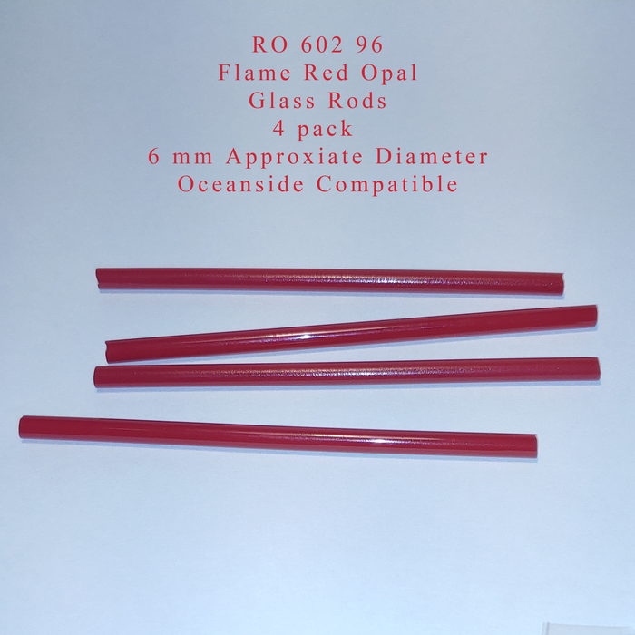 Flame Red Opal RO-602-96 Glass Rods Coe96 Oceanside Compatible™ System 96® Glass Fusion Glass Fusing Warm Glass Opalized Opalescent Glass Rods for Beadwork Bead Making Mosaic dots Happy Glass Art Supply www.happyglassartsupply.com