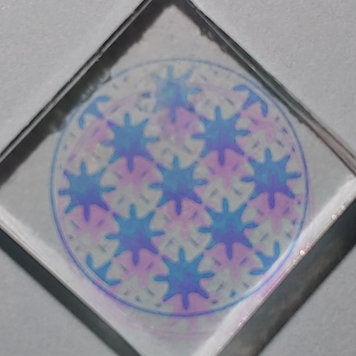 CBS Dichroic Laser Etched Medium on Thin Clear Oceanside Compatible™ System 96® Approximate size of the Medium Lasered Dichroic area is: 3/4 Inch Happy Glass Art Supply www.HappyGlassArtSupply.com 023
