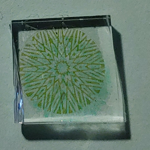 CBS Dichroic Laser Etched Small on Thin Clear Oceanside Compatible™ System 96® Approximate size of the Small laser Lasered Dichroic area is 1/2 Inch Happy Glass Art Supply www.HappyGlassArtSupply.com