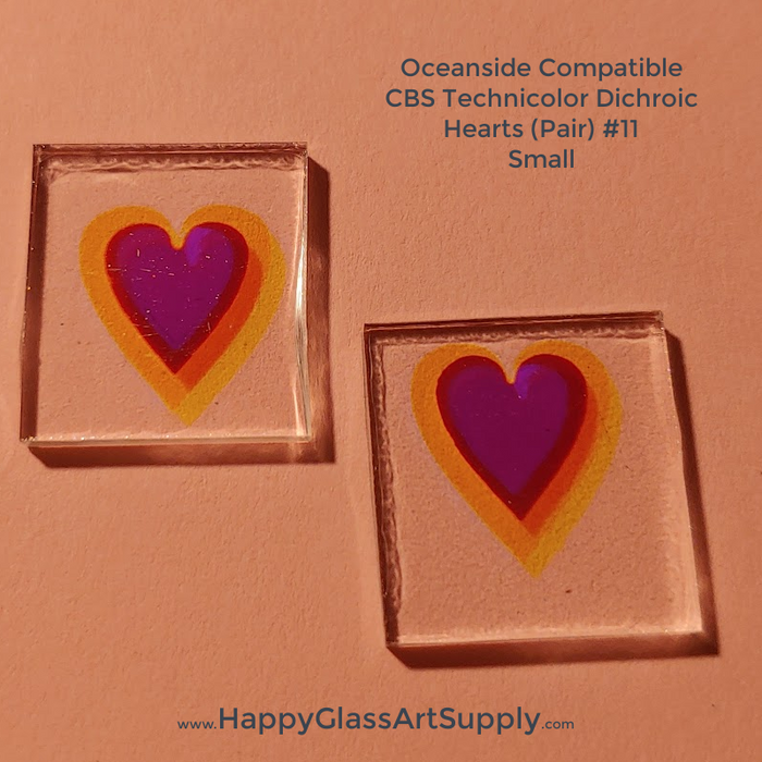 CBS Dichroic Technicolor Heart ( Small size ), Thin Clear Oceanside Compatible™ System 96® Fusible Glass Coe96 Coe 96 Happy Glass Art Supply www.HappyGlassArtSupply.com 11