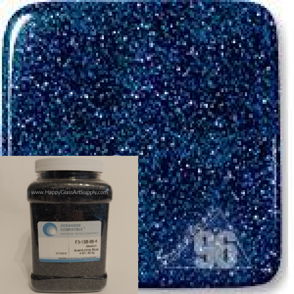 F3-138-96 Aventurine Blue Medium Glass Frit System96 Oceanside Compatible Fusible Glass 4lb Coe 96 System 96 Happy Glass Art Supply www.HappyGlassArtSupply.com