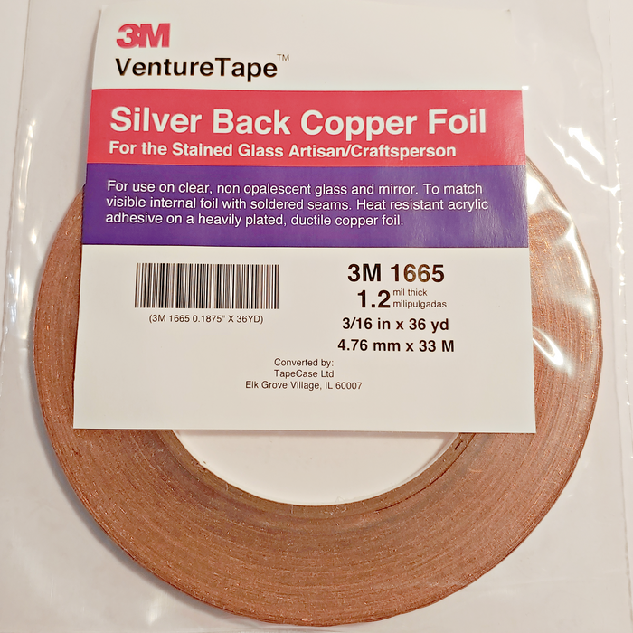 3/16 wide x 1.2 mil Silver Backed 3M™ Venture Tape™ Copper Foil Tape 1665