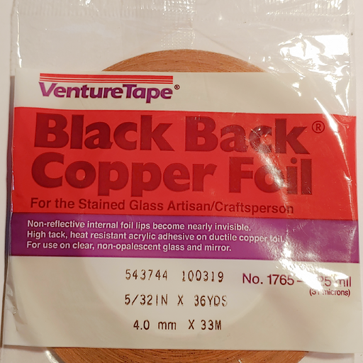 5/32" wide x 1.25 mil thick Copper Front / Black Back x 36 Yards  3M™ Venture Tape™ Copper Foil Tape 1765D-532 Happy Glass Art Supply www.happyglassartsupply.com