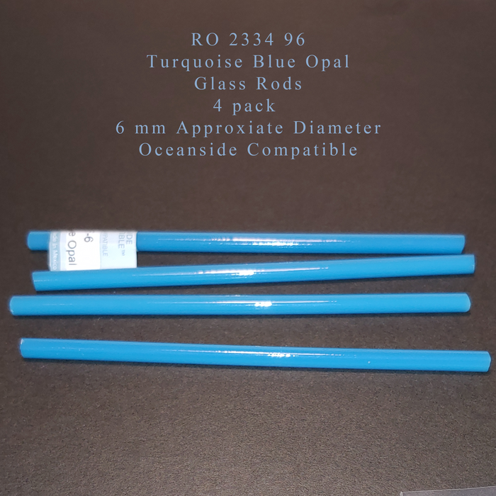 Turquoise Blue Opal O-2334-96 Glass Rods Coe96 Oceanside Compatible™ System 96® Glass Fusion Glass Fusing Warm Glass Opalized Opalescent Glass Rods for Beadwork Bead Making Mosaic dots Happy Glass Art Supply www.happyglassartsupply.com