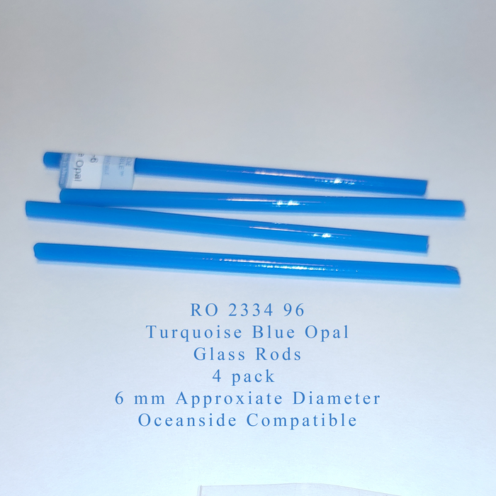 Turquoise Blue Opal O-2334-96 Glass Rods Coe96 Oceanside Compatible™ System 96® Glass Fusion Glass Fusing Warm Glass Opalized Opalescent Glass Rods for Beadwork Bead Making Mosaic dots Happy Glass Art Supply www.happyglassartsupply.com