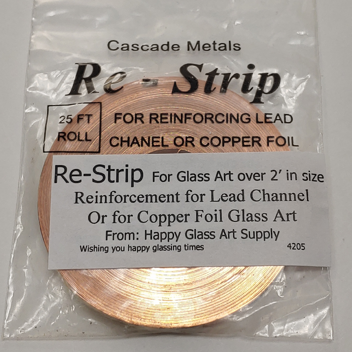 Re-Strip Lead and Foil Art Reinforcement 25' roll Happy Glass Art Supply www.happyglassartsupply.com