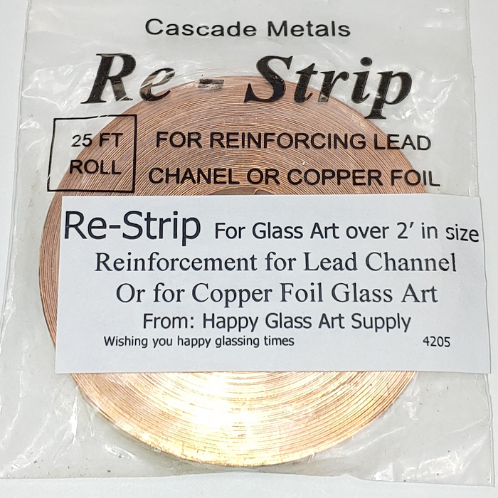 Re-Strip Lead and Foil Art Reinforcement 25' roll Happy Glass Art Supply www.happyglassartsupply.com