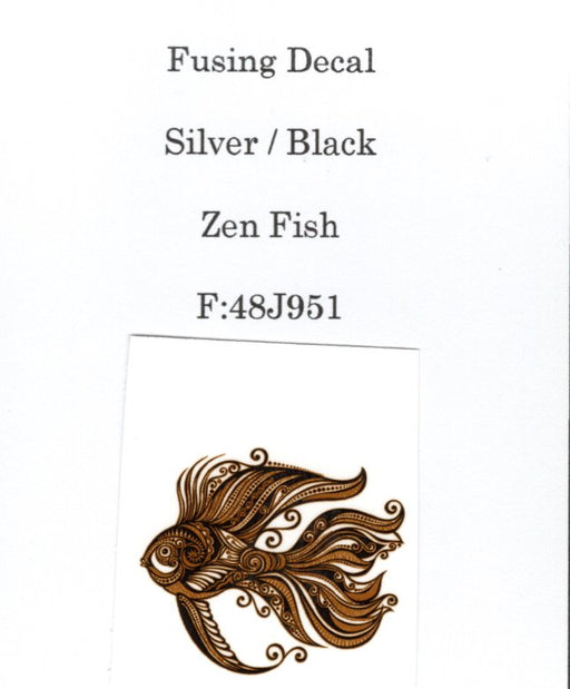 Zen-Zentangle Fish Silver / Black Fusing Decal Metallic Gold or Metallic Silver, Black Enamel, White Enamel Fusible Decal happy glass art supply www.happyglassartsupply.com