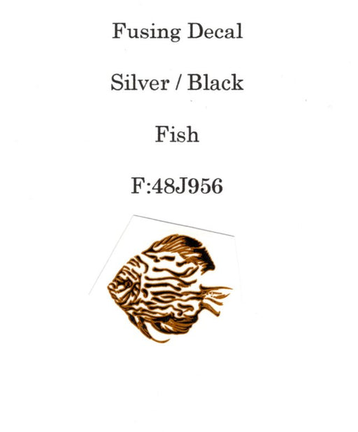Fish Silver / Black Fusing Decal Metallic Gold or Metallic Silver, Black Enamel, White Enamel Fusible Decal happy glass art supply www.happyglassartsupply.com