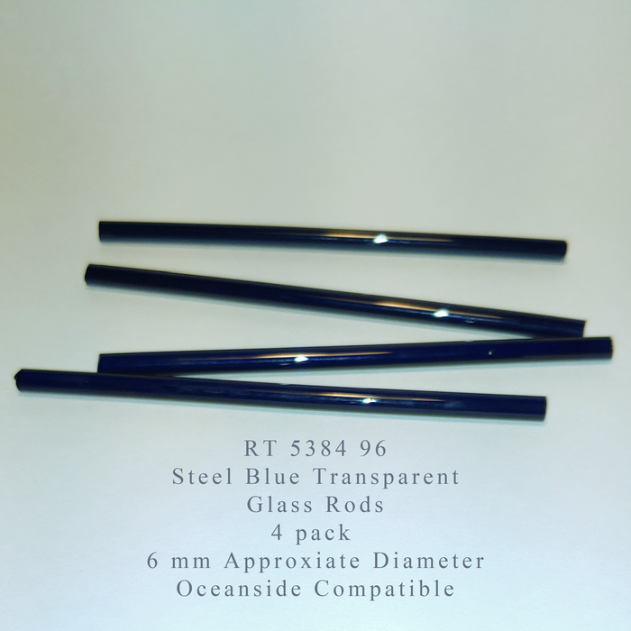 Steel Blue Transparent RT-5384-96 Glass Rods Coe96 Oceanside Compatible™ System 96® Glass Fusion Glass Fusing Warm Glass Rods for Beadwork Bead Making Mosaic dots Happy Glass Art Supply www.happyglassartsupply.com