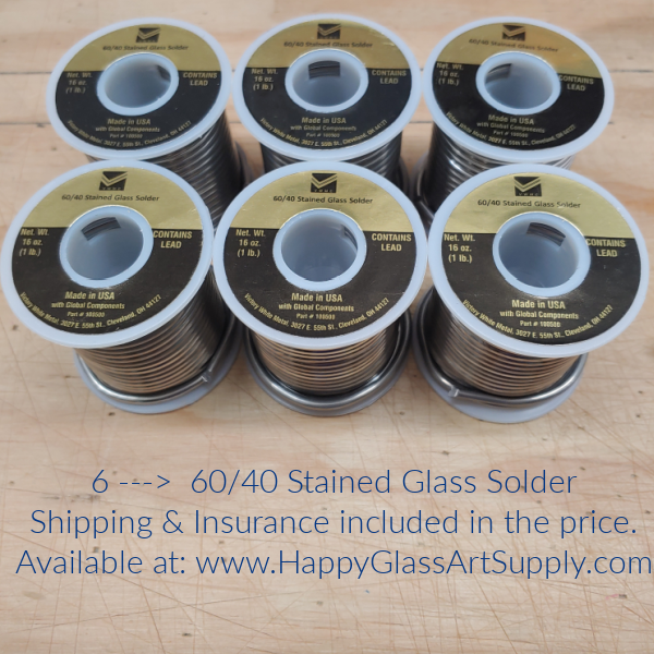 6040 60/40 60 40 stained glass solder one pound spool victory white metal Happy Glass Art Supply www.HappyGlassArtSupply.com