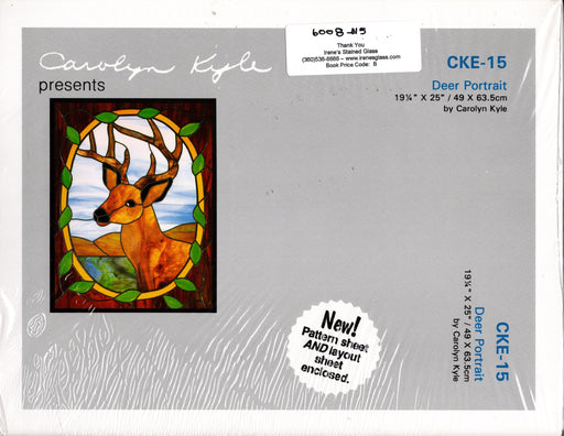 Carolyn Kyle Presents Art Patterns & Instructions – Deer Portrait 19-1/4 x 25 inch Diameter - Full-Size Glass Art Patterns  Materials Needed List, Special instructions This packet contains two identical patterns.  Use one as a pattern sheet to cut the glass pieces and the other as a layout sheet to build the window on. Step-By-Step detailed instructions are enclosed. CKE-15 is the pattern number A terrific Glass Artist Gift Present Happy Glass Art Supply www.happyglassartsupply.com