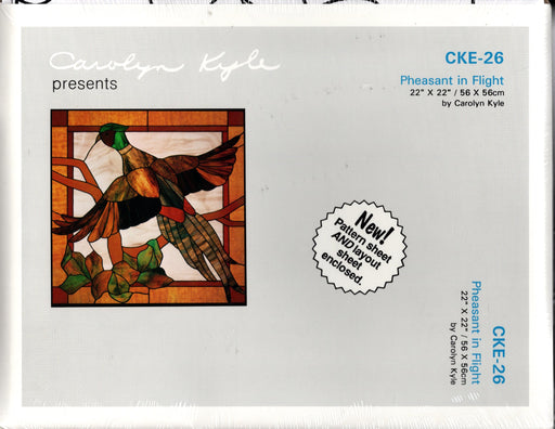 Carolyn Kyle Presents Art Patterns & Instructions – Pheasant in Flight 22 x 22 inch Diameter - Full-Size Glass Art Patterns  Materials Needed List, Special instructions This packet contains two identical patterns.  Use one as a pattern sheet to cut the glass pieces and the other as a layout sheet to build the window on. Step-By-Step detailed instructions are enclosed. CKE-26 is the pattern number A terrific Glass Artist Gift Present Happy Glass Art Supply www.happyglassartsupply.com